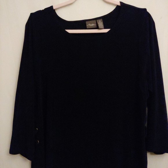 Chico's Travelers black Lace-Up Side slinky knit Top 2 asymmetrical hemline - Picture 2 of 7